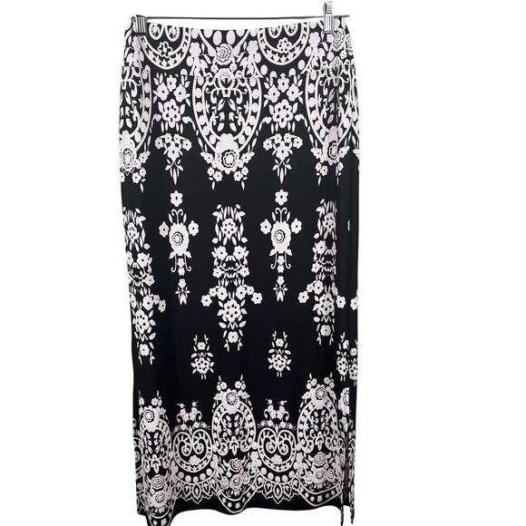 Coco Bianco Jacquard Skirt Women’s Medium Black White Tribal Floral Side Slit - Picture 1 of 10